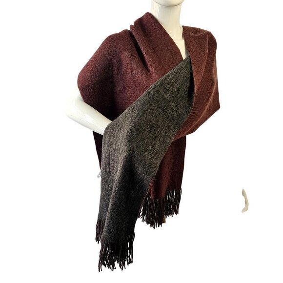 Garage Reversible Fringed Scarf Wrap Shawl Burgundy Gray Acrylic Oblong 78 X 17 - Picture 3 of 10